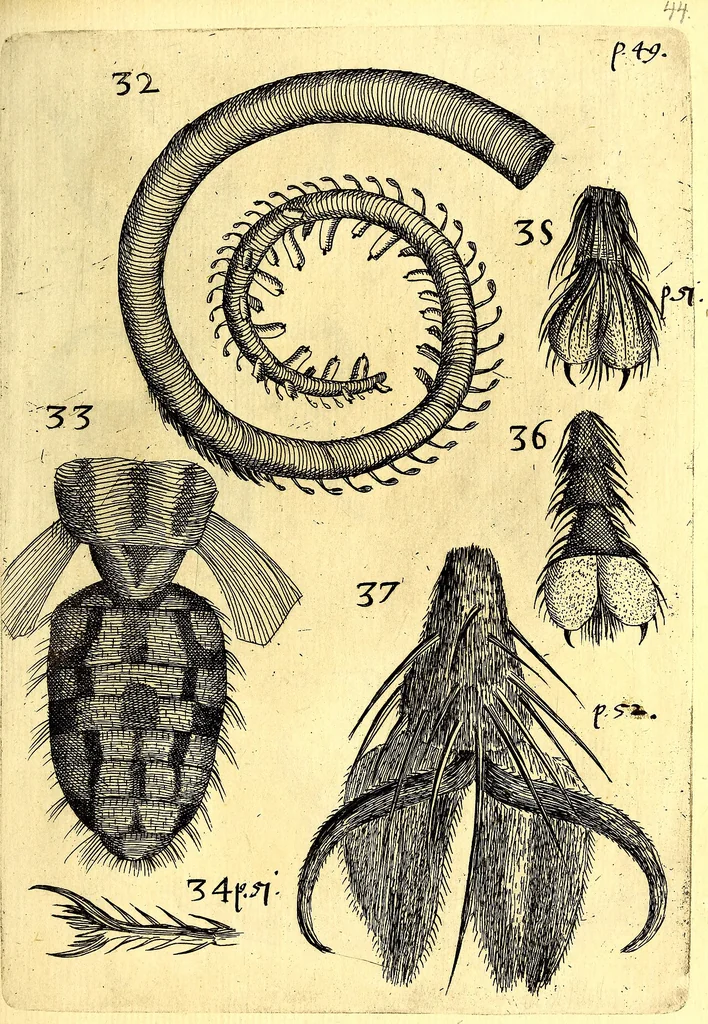 An illustration from Obseruationes circa viuentia, quæ in rebus non viuentibus reperiuntur : Cum micrographia curiosa siue Rerum minutissimarum obseruationibus, quæ ope microscopij recognitæ ad viuum exprimuntur : his accesserunt aliquot animalium testaceorum icones non antea in lucem editæ : omnia curiosorum naturæ exploratorum vtilitati & iucunditati expressa & oblata, 1691, leaf 566