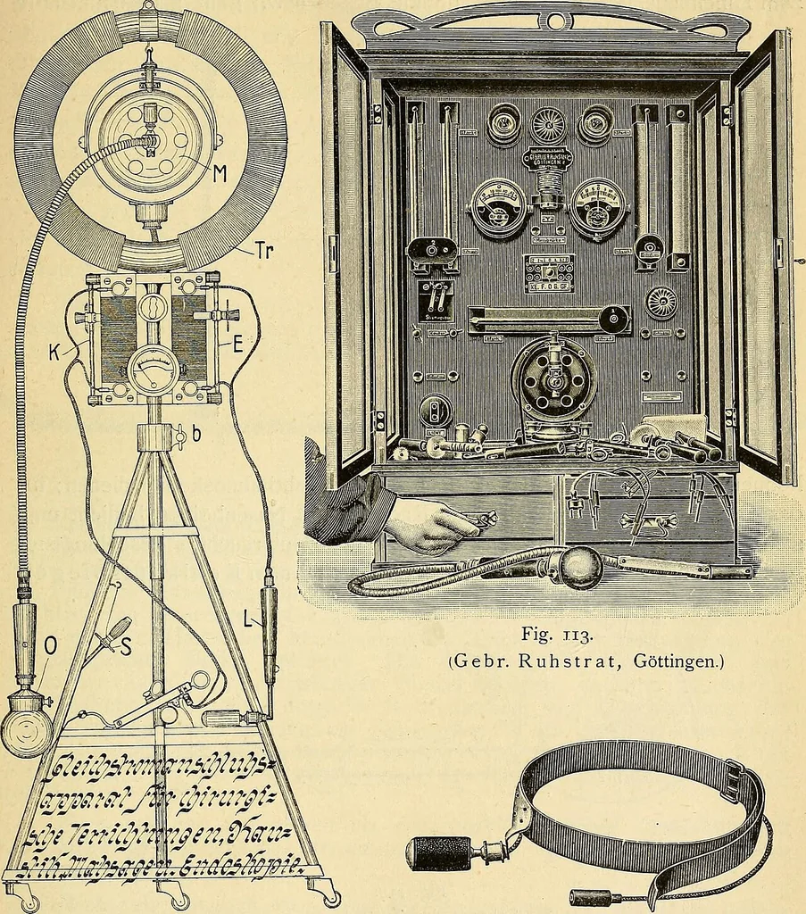 An illustration from Die Elektrizität in der Medizin und Biologie : eine zusammenfassende Darstellung für Mediziner, Naturforscher und Techniker, 1906, leaf 187