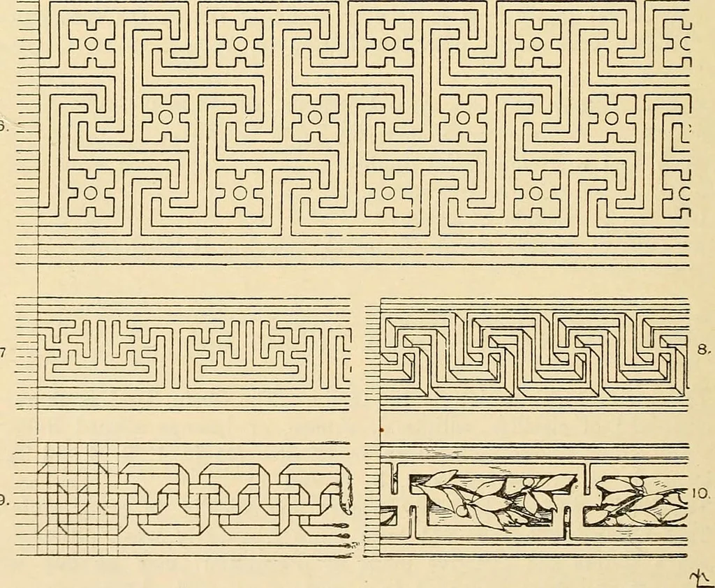 An illustration from Handbook of ornament; a grammar of art, industrial and architectural designing in all its branches, for practical as well as theoretical use, 1900, leaf 144
