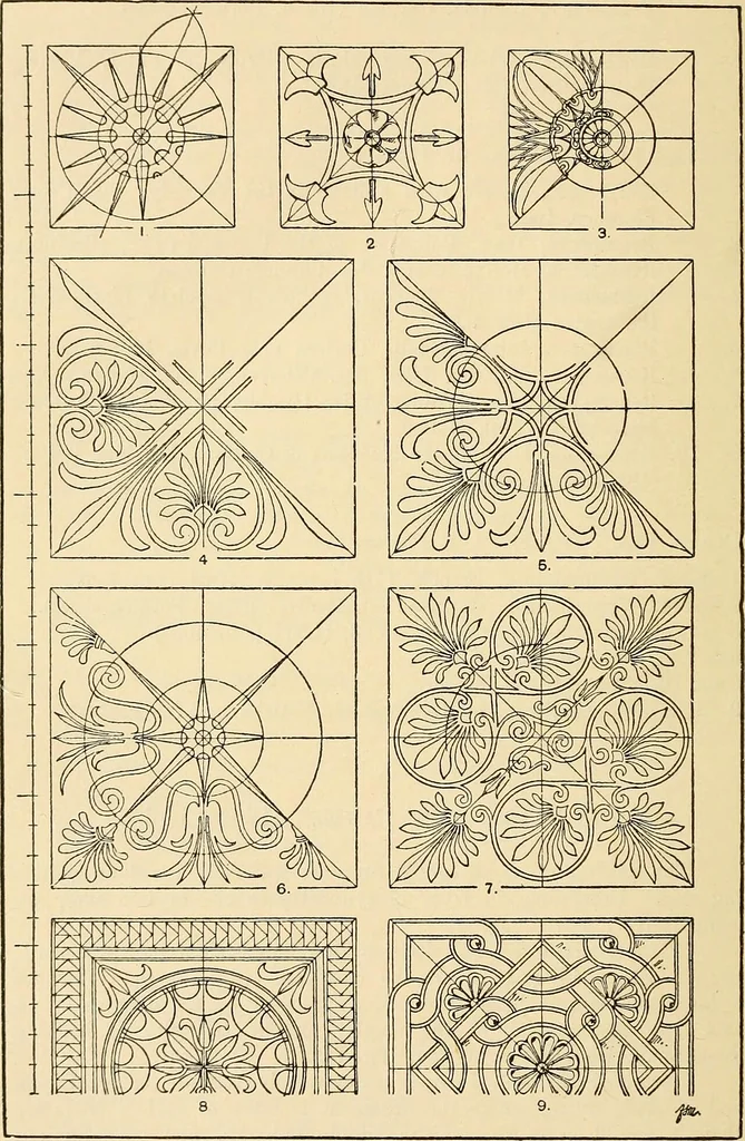 An illustration from Handbook of ornament; a grammar of art, industrial and architectural designing in all its branches, for practical as well as theoretical use, 1900, leaf 264