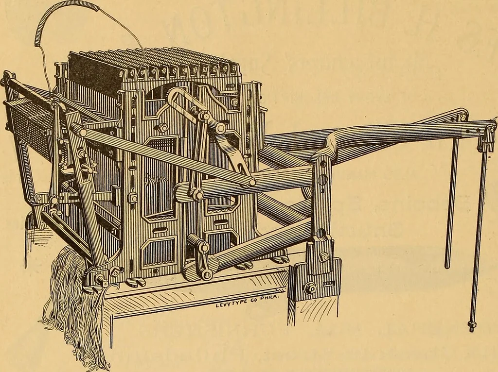 An illustration from Technology of textile design. Being a practical treatise on the construction and application of weaves for all textile fabrics, with minute reference to the latest inventions for weaving. Containing also an appendix showing the analysis and giving the calculations necessary for the manufacture of the various textile fabrics, 1889, leaf 301