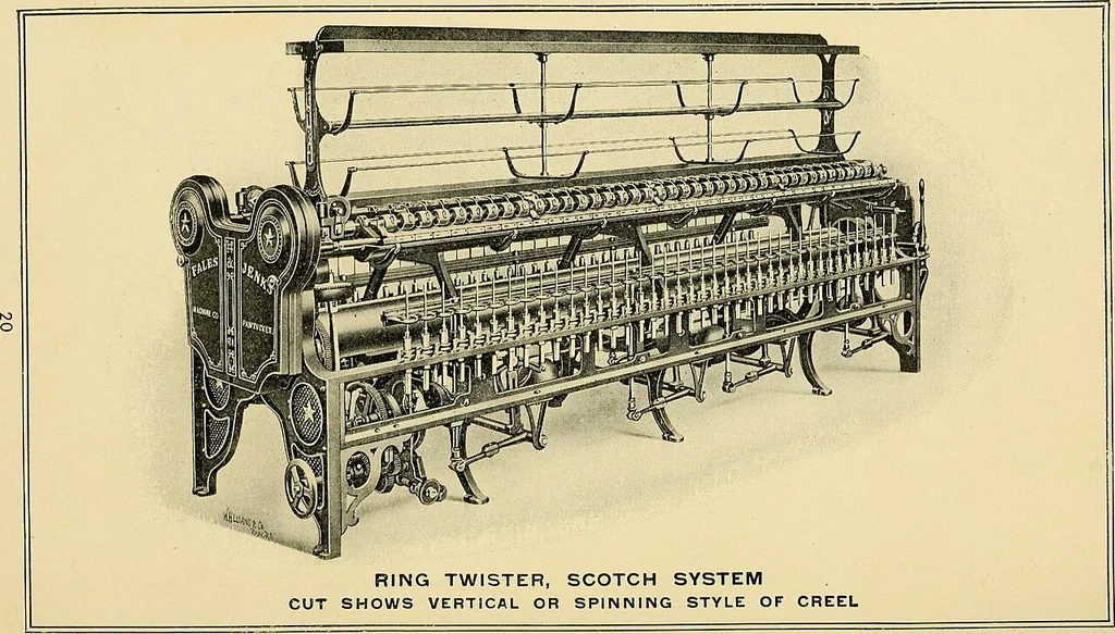 An illustration from Illustrated catalog and handbook of formulas and tables relating to the Fales & Jenks ring spinning frame for cotton, 1907, leaf 23