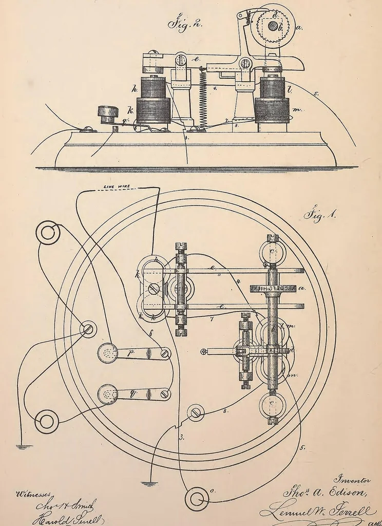 An illustration from Collection of United States patents granted to Thomas A. Edison, 1869-1884, 1869, leaf 175