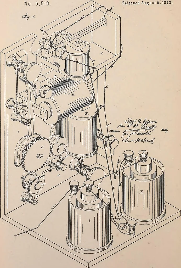 An illustration from Collection of United States patents granted to Thomas A. Edison, 1869-1884, 1869, leaf 323