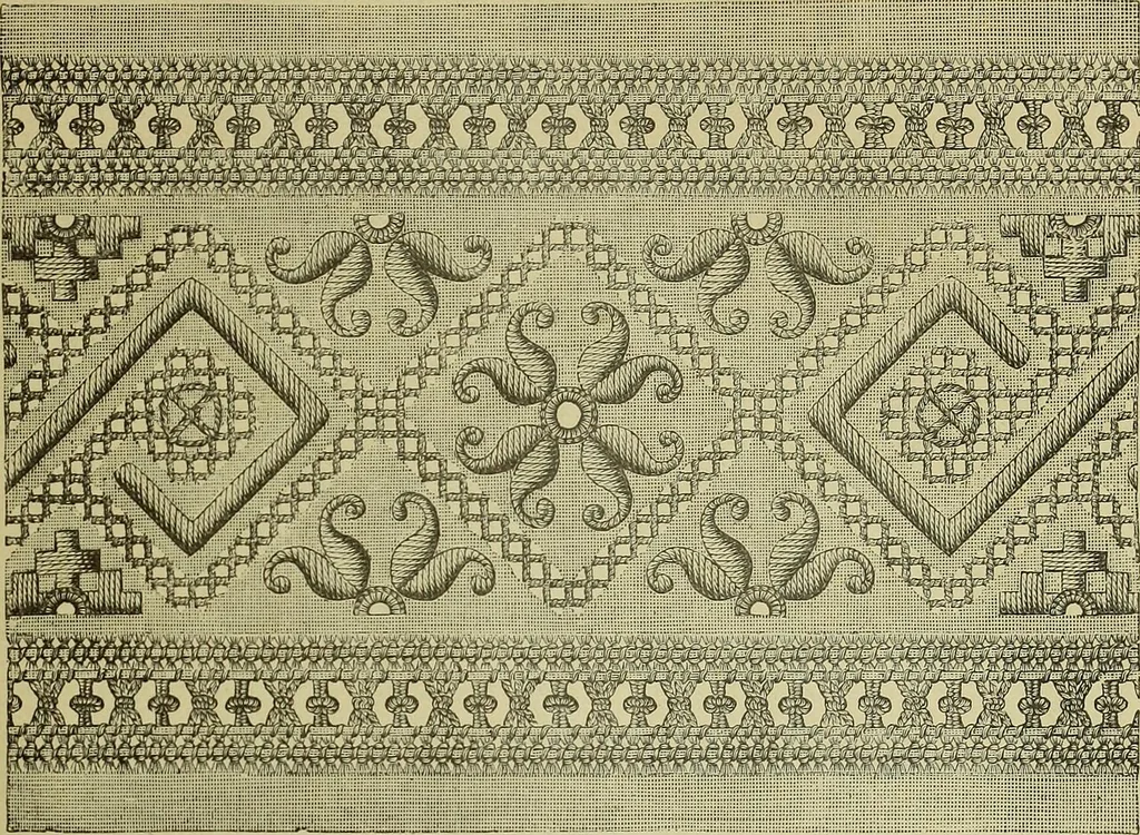 An illustration from The dictionary of needlework : an encyclopaedia of artistic, plain, and fancy needlework dealing fully with the details of all the stitches employed, the method of working, the materials used, the meaning of technical terms, and, where necessary, tracing the origin and history of the various works described, 1882, leaf 153