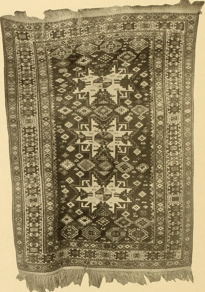 An illustration from Decorative textiles; an illustrated book on coverings for furniture, walls and floors, including damasks, brocades and velvets, tapestries, laces, embroideries, chintzes, cretonnes, drapery and furniture trimmings, wall papers, carpets and rugs, tooled and illuminated leathers, 1918, leaf 217