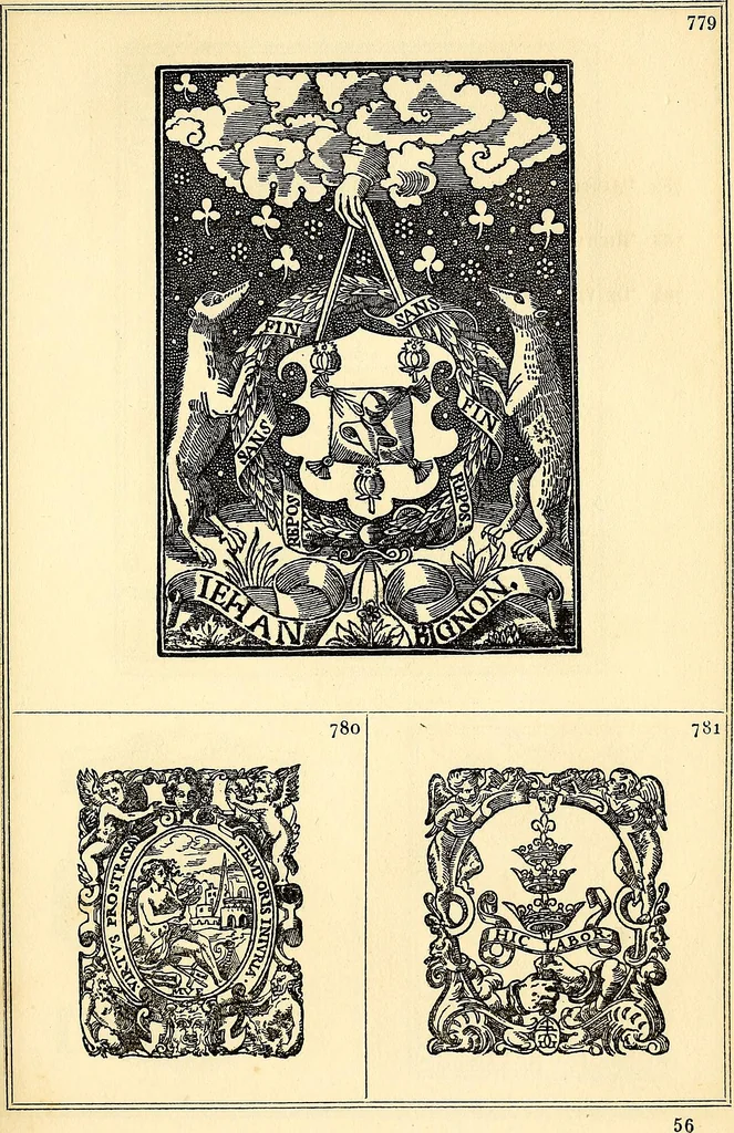 An illustration from Marques typographiques, ou, Recueil des monogrammes, chiffres, enseignes, emblèmes, devises, rébus et fleurons des libraires et imprimeurs qui ont exercé en France depuis l'introduction de l'imprimerie en 1470 jusqu'à la fin du seizième siècle : à ces marques sont jointes celles des libraires et imprimeurs qui pendant la même période ont publié, hors de France, des livres en langue française, 1867, leaf 72
