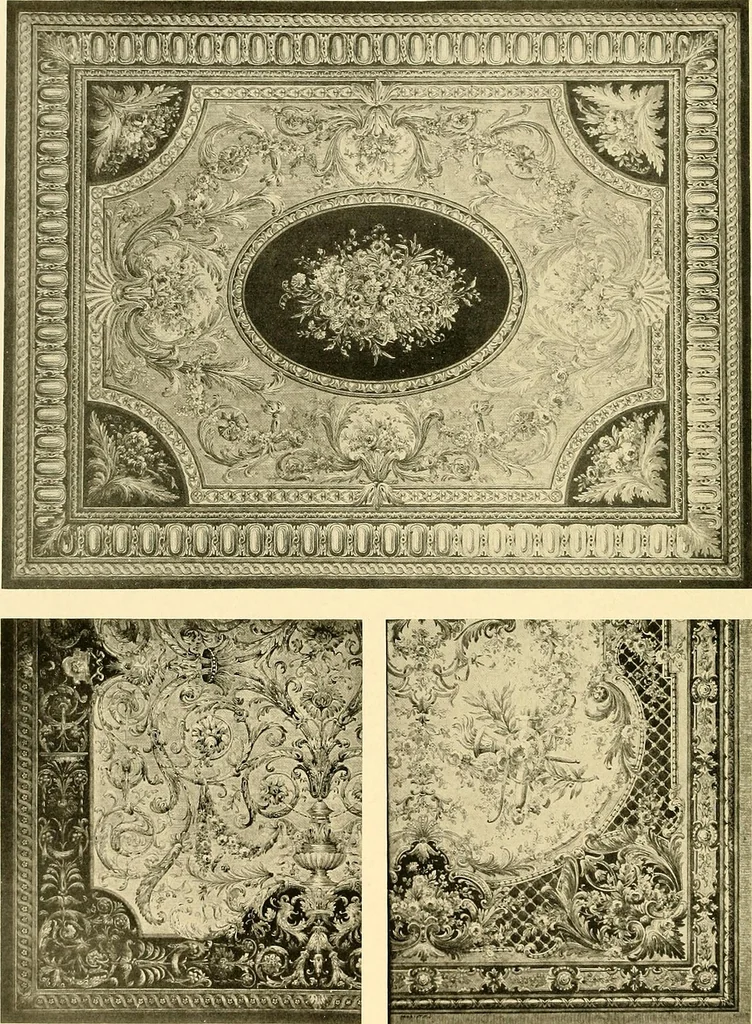 An illustration from Decorative textiles; an illustrated book on coverings for furniture, walls and floors, including damasks, brocades and velvets, tapestries, laces, embroideries, chintzes, cretones, drapery and furniture trimmings, wall papers, carpets and rugs, tooled and illuminated leathers, 1918, leaf 181