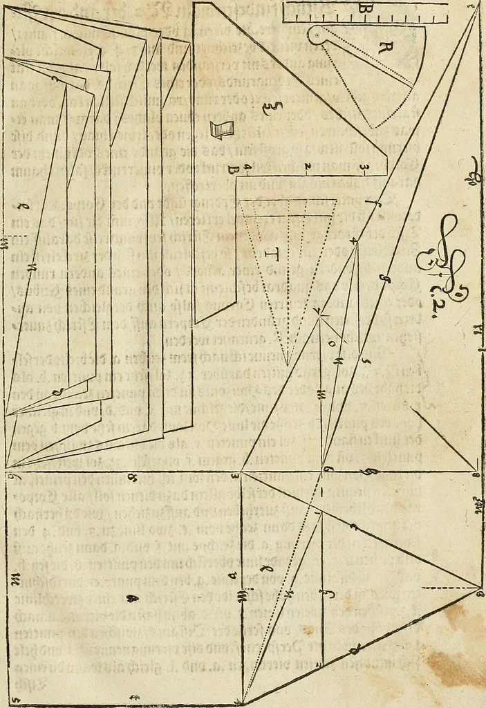 An illustration from Perspectiva; hierinnen auffs kürtzte beschrieben, mit Exempeln eröffnet vnd an Tag gegeben wird, ein newer besonder kurtzer, doch gerechter vnnd sehr leichter Weg, wie allerley Ding, es seyen Corpora, Gebew, oder was möglich zuerdencken vnd in Grund zulegen ist, verruckt oder vnuerruckt, frener in die Perspectyf gebracht werden mag, on einige vergebliche Linie, riss vñ Puncten, (et)c. dergleichen Weg bisshero noch nit bekant gewesen, 1571, leaf 22