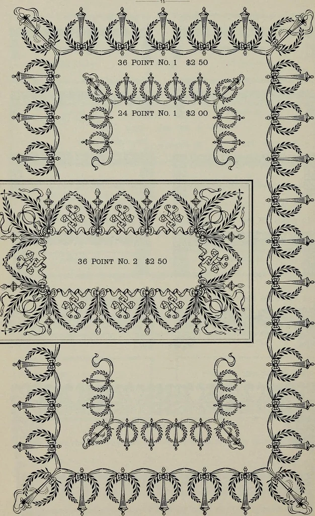 An illustration from Specimens of type, borders, ornaments, brass rules and cuts, etc. : catalogue of printing machinery and materials, wood goods, etc, 1897, leaf 679