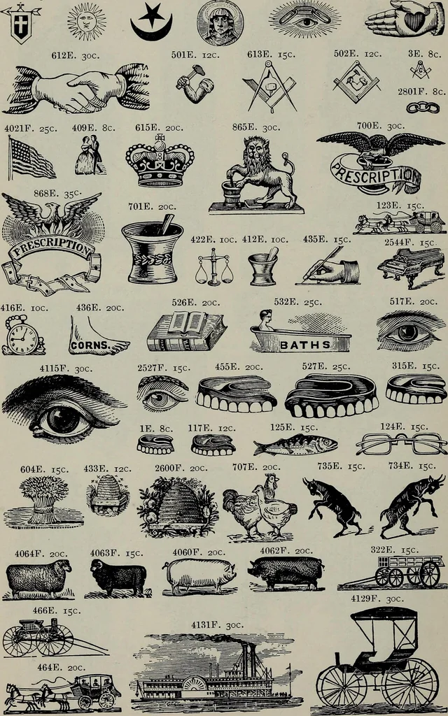 An illustration from Specimens of type, borders, ornaments, brass rules and cuts, etc. : catalogue of printing machinery and materials, wood goods, etc, 1897, leaf 719