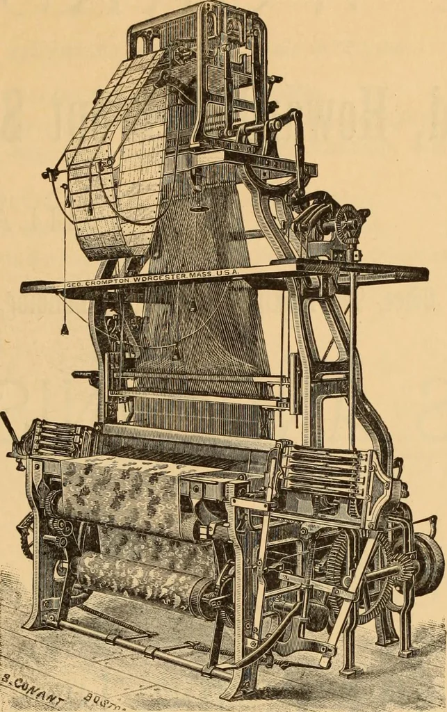 An illustration from Technology of textile design. Being a practical treatise on the construction and application of weaves for all textile fabrics, with minute reference to the latest inventions for weaving. Containing also an appendix showing the analysis and giving the calculations necessary for the manufacture of the various textile fabrics, 1889, leaf 306