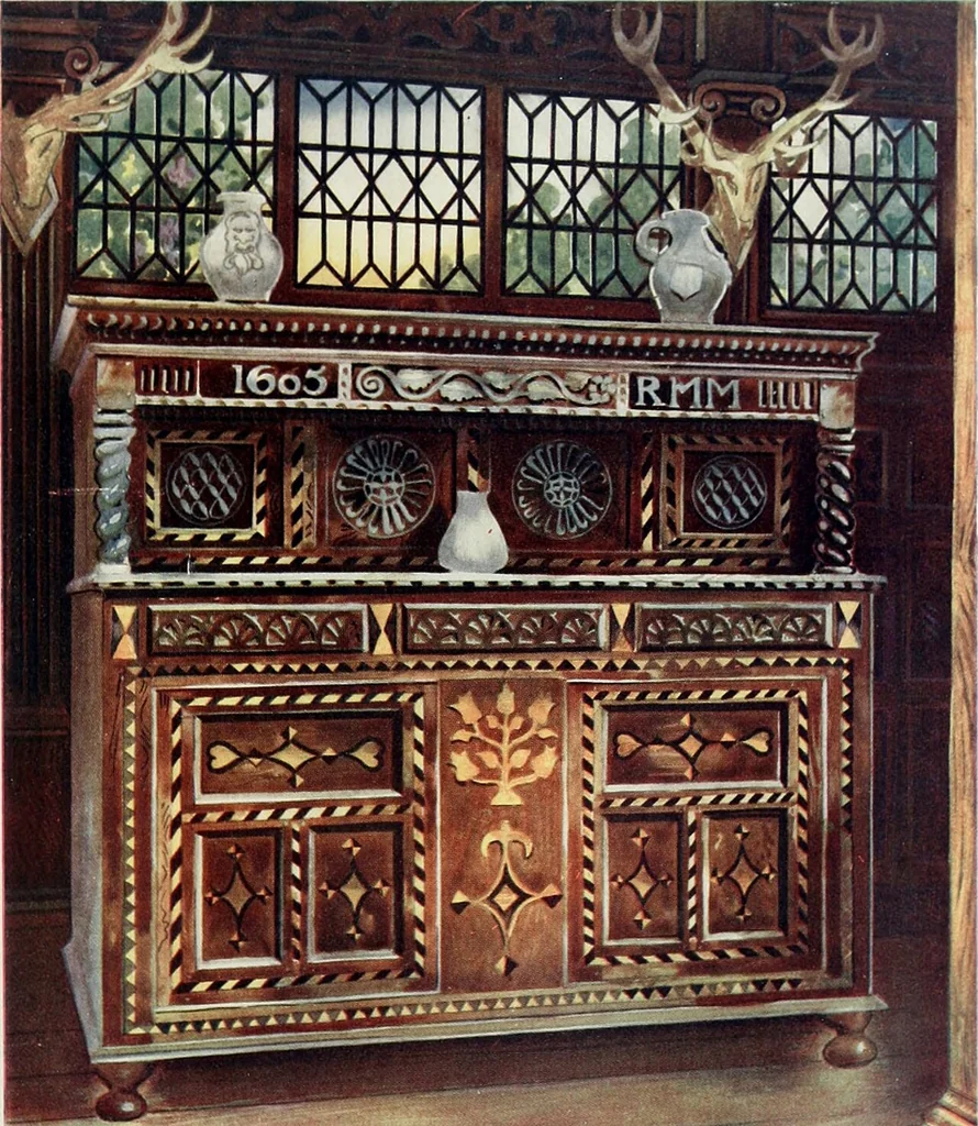 An illustration from The book of decorative furniture, its form, colour and history, 1910, leaf 134