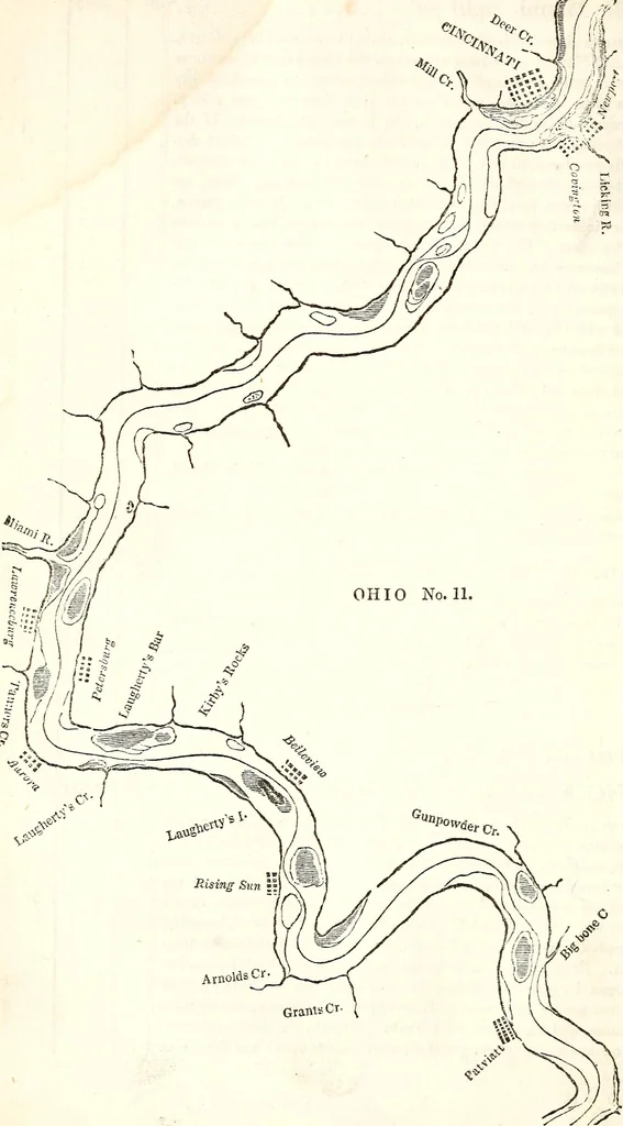 An illustration from The western pilot : containing charts of the Ohio River, and of the Mississippi, from the mouth of the Missouri to the Gulf of Mexico ; accompanied with directions for navigating the same, and a gazetteer ; or description of the towns on their banks, tributary streams, etc., also, a variety of matter interesting to travelers, and all concerned in the navigation of those rivers ; with a table of distances from town to town on all the above rivers, 1847, leaf 41