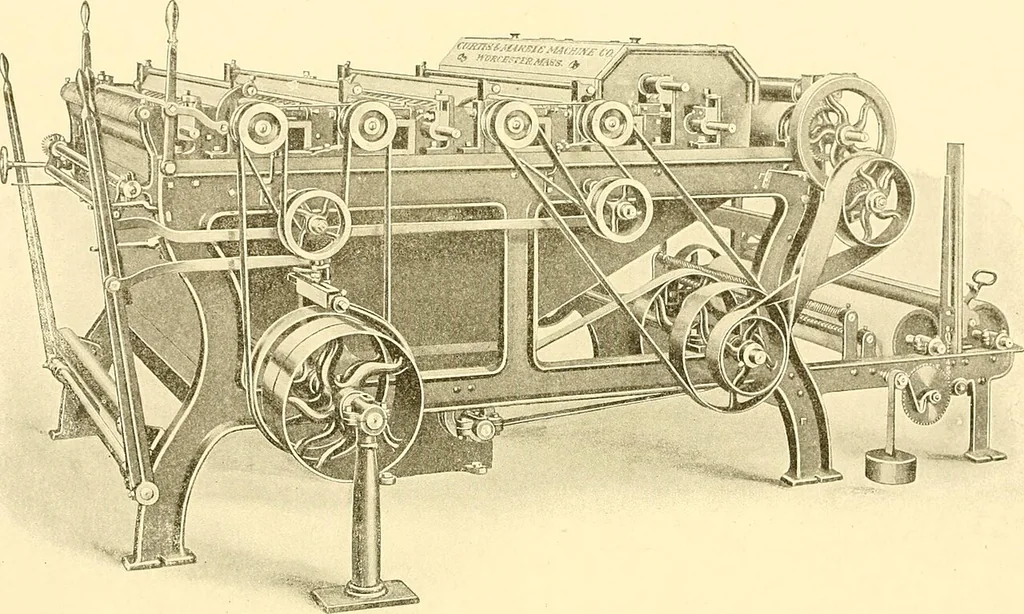 An illustration from Cyclopedia of textile work : a general reference library on cotton, woollen and worsted yarn manufacture, weaving, designing, chemistry and dyeing, finishing, knitting, and allied subjects, 1907, leaf 66