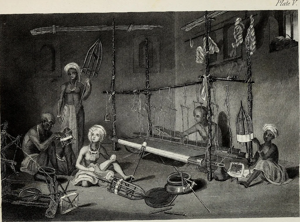 An illustration from The textile manufactures of the ancients : embracing the history of silk, linen, cotton, wool, and other fibrous substances : deduced from Yate's (sic) Textrinum antiquorum, and other authentic sources, 1873, leaf 353