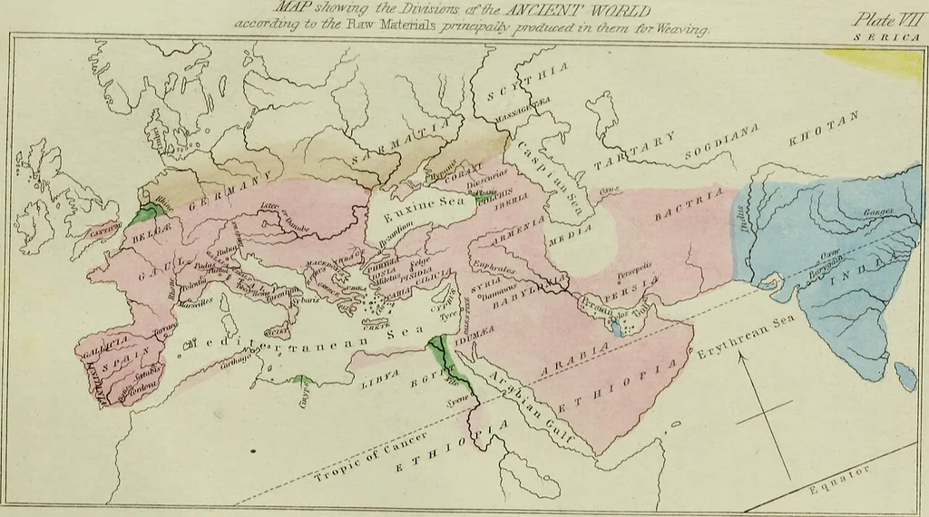 An illustration from The textile manufactures of the ancients : embracing the history of silk, linen, cotton, wool, and other fibrous substances : deduced from Yate's (sic) Textrinum antiquorum, and other authentic sources, 1873, leaf 442