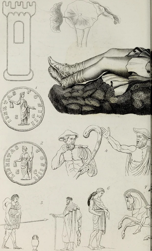 An illustration from The textile manufactures of the ancients : embracing the history of silk, linen, cotton, wool, and other fibrous substances : deduced from Yate's (sic) Textrinum antiquorum, and other authentic sources, 1873, leaf 483