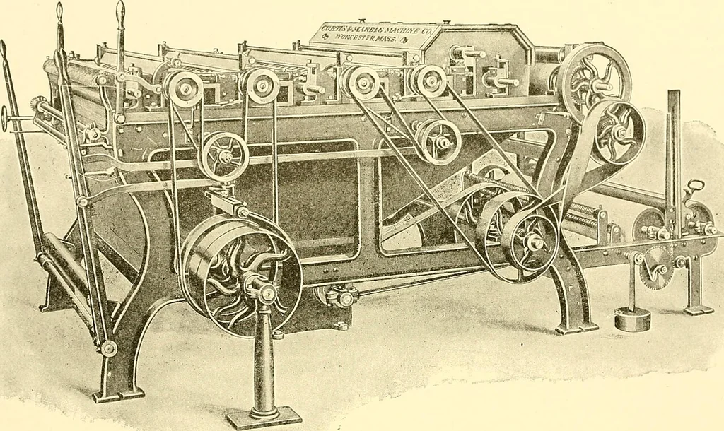 An illustration from Cyclopedia of textile work : a general reference library on cotton, woollen and worsted yarn manufacture, weaving, designing, chemistry and dyeing, finishing, knitting, and allied subjects, 1907, leaf 80
