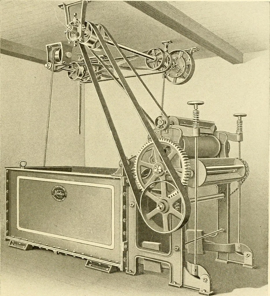 An illustration from Cyclopedia of textile work : a general reference library on cotton, woollen and worsted yarn manufacture, weaving, designing, chemistry and dyeing, finishing, knitting, and allied subjects, 1907, leaf 179