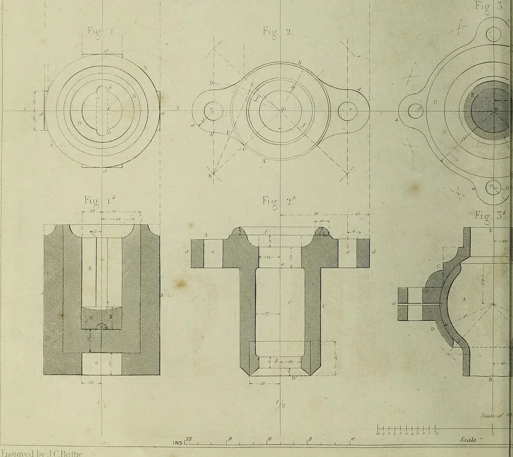 An illustration from The practical draughtsman's book of industrial design and machinist's and engineer's companion : forming a complete course of mechanical, engineering and architectural drawing, 1866, leaf 249