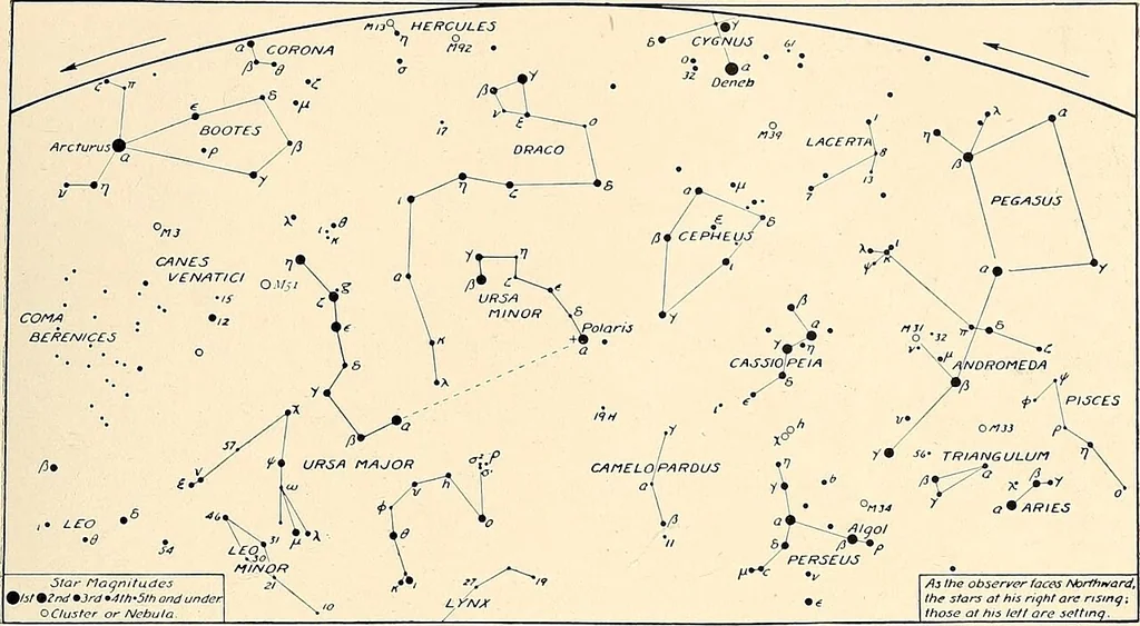 An illustration from A beginner's star-book; an easy guide to the stars and to the astronomical uses of the opera-glass, the field-glass and the telescope, 1912, leaf 68