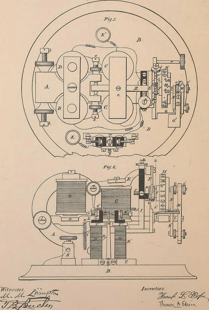 An illustration from Collection of United States patents granted to Thomas A. Edison, 1869-1884, 1869, leaf 333