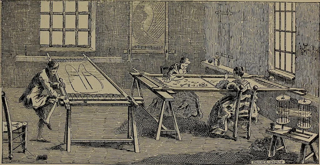 An illustration from Embroidery and lace: their manufacture and history from the remotest antiquity to the present day. A handbook for amateurs, collectors and general readers, 1888, leaf 18