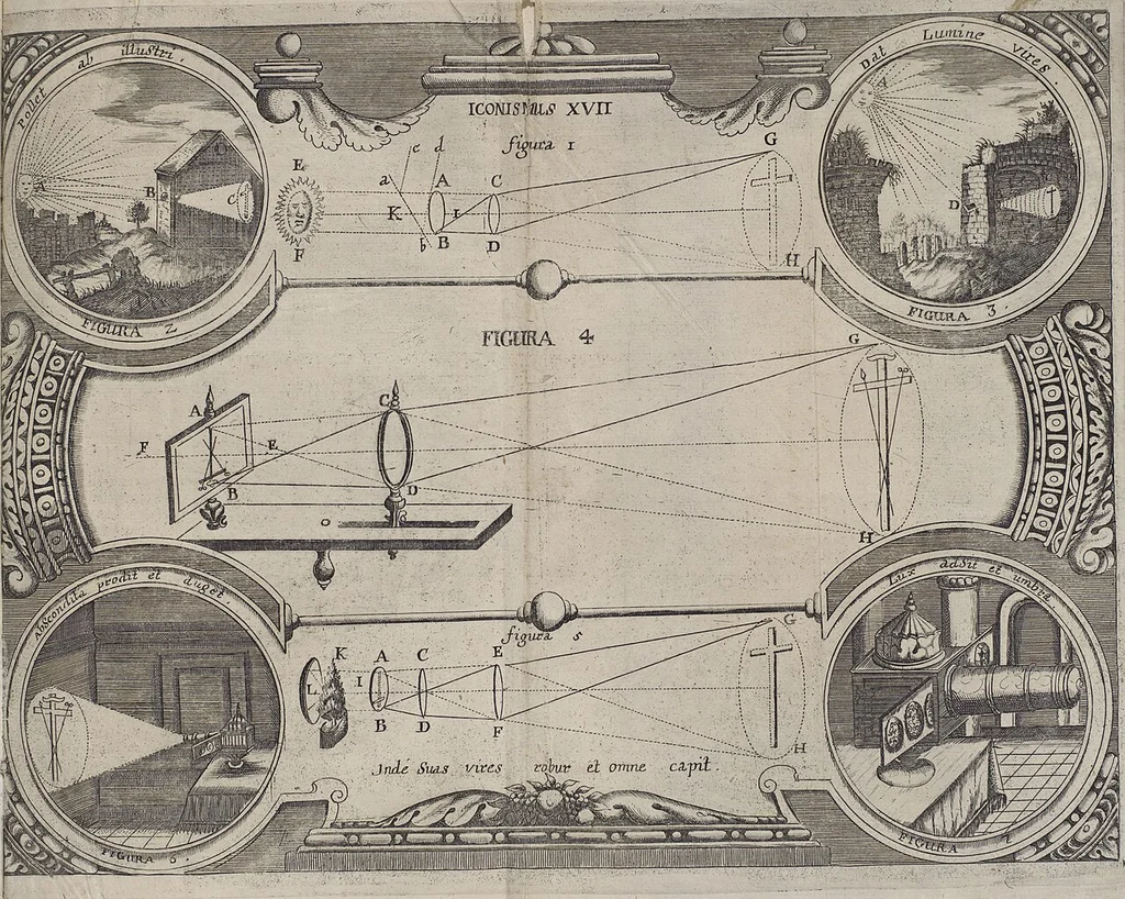 An illustration from Oculus artificialis teledioptricus, sive, Telescopium : ex abditis rerum naturalium & artificialium principiis protractum novâ methodo, eâque solidâ explicatum ac comprimis è triplici fundamento physico seu naturali, mathematico dioptrico et mechanico, seu practico stabilitum ..., 1685, leaf 266