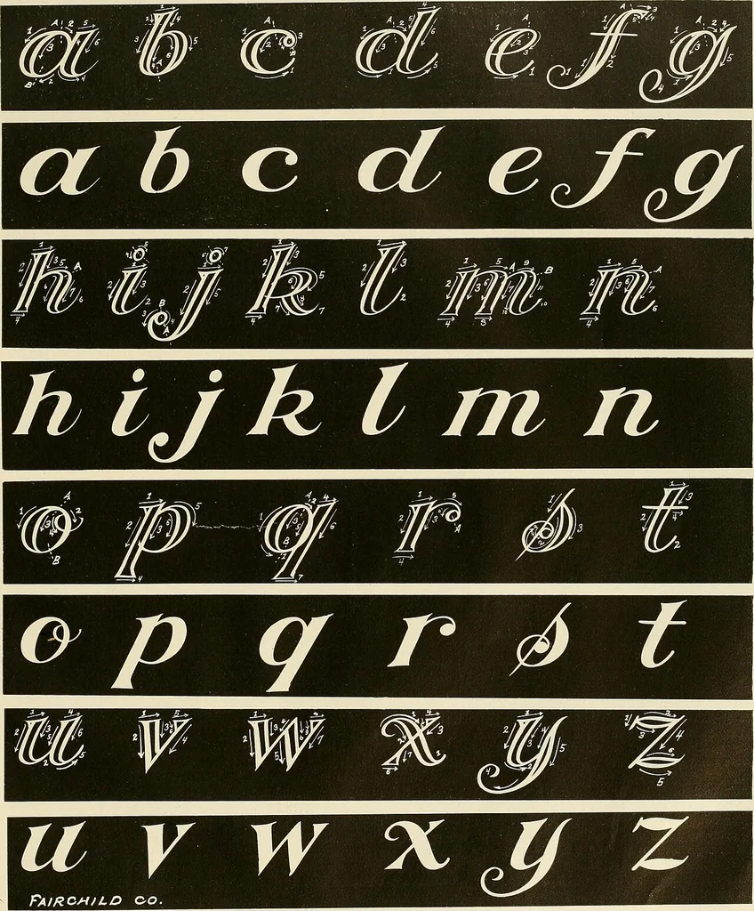 An illustration from Fairchild's rapid letterer and show-card maker, commercial alphabet construction with brush or pen, 1910, leaf 48