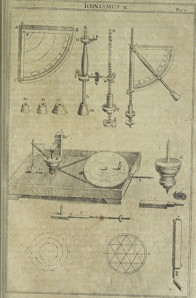 An illustration from Oculus artificialis teledioptricus, sive, Telescopium : ex abditis rerum naturalium & artificialium principiis protractum novâ methodo, eâque solidâ explicatum ac comprimis è triplici fundamento physico seu naturali, mathematico dioptrico et mechanico, seu practico stabilitum ..., 1685, leaf 392