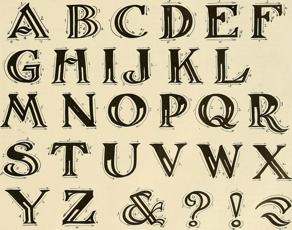 An illustration from Fairchild's rapid letterer and show-card maker, commercial alphabet construction with brush or pen, 1910, leaf 38