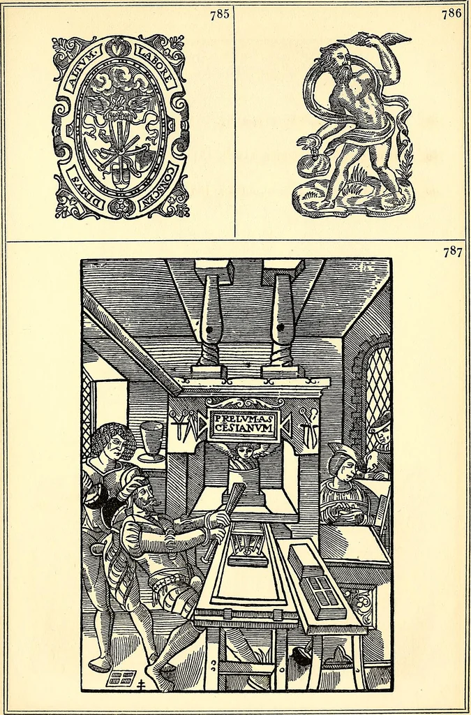 An illustration from Marques typographiques, ou, Recueil des monogrammes, chiffres, enseignes, emblèmes, devises, rébus et fleurons des libraires et imprimeurs qui ont exercé en France depuis l'introduction de l'imprimerie en 1470 jusqu'à la fin du seizième siècle : à ces marques sont jointes celles des libraires et imprimeurs qui pendant la même période ont publié, hors de France, des livres en langue française, 1867, leaf 76
