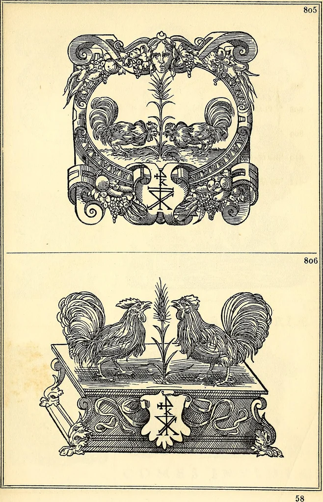 An illustration from Marques typographiques, ou, Recueil des monogrammes, chiffres, enseignes, emblèmes, devises, rébus et fleurons des libraires et imprimeurs qui ont exercé en France depuis l'introduction de l'imprimerie en 1470 jusqu'à la fin du seizième siècle : à ces marques sont jointes celles des libraires et imprimeurs qui pendant la même période ont publié, hors de France, des livres en langue française, 1867, leaf 88