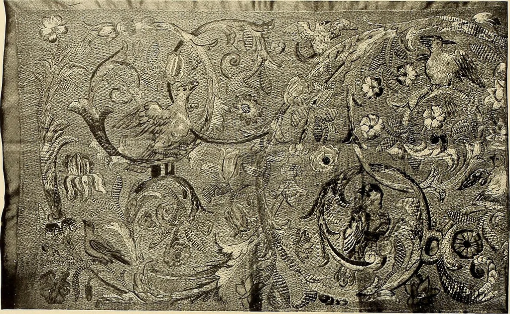 An illustration from Decorative textiles; an illustrated book on coverings for furniture, walls and floors, including damasks, brocades and velvets, tapestries, laces, embroideries, chintzes, cretonnes, drapery and furniture trimmings, wall papers, carpets and rugs, tooled and illuminated leathers, 1918, leaf 155