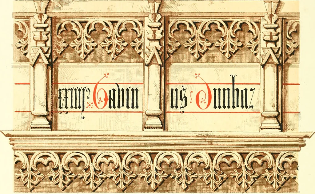 An illustration from Lacunar basilicae Sancti Macarii, aberdonensis: the heraldic ceiling of the cathedral church of St. Machar, old Aberdeen, 1888, leaf 232