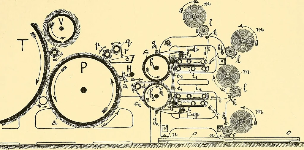 An illustration from Textile raw materials and their conversion into yarns : (the study of the raw materials and the technology of the spinning process) a text-book for textile, trade and higher technical schools, as also for self-instruction ; based upon the ordinary syllabus and curriculum of the Imperial and Royal Austrian weaving schools, 1901, leaf 372