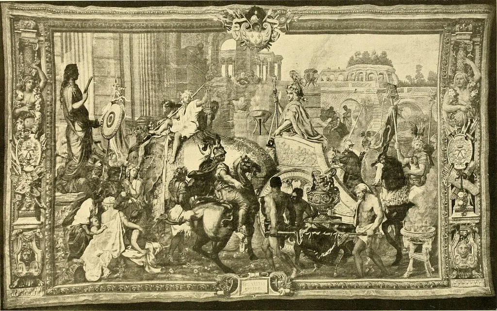 An illustration from Decorative textiles; an illustrated book on coverings for furniture, walls and floors, including damasks, brocades and velvets, tapestries, laces, embroideries, chintzes, cretones, drapery and furniture trimmings, wall papers, carpets and rugs, tooled and illuminated leathers, 1918, leaf 317