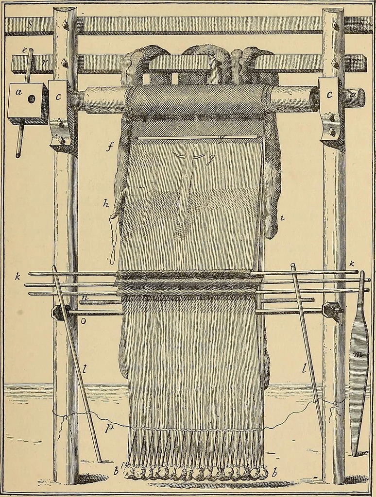 An illustration from Yarn and cloth making; an economic study; a college and normal schools text preliminary to fabric study, and a reference for teachers of industrial history and art in secondary and elementary schools, 1918, leaf 170