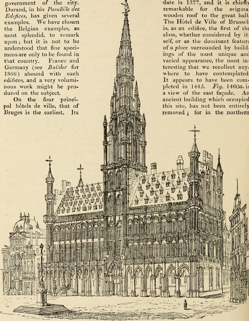An illustration from An encyclopaedia of architecture, historical, theoretical, & practical. New ed., rev., portions rewritten, and with additions by Wyatt Papworth, 1888, leaf 1399