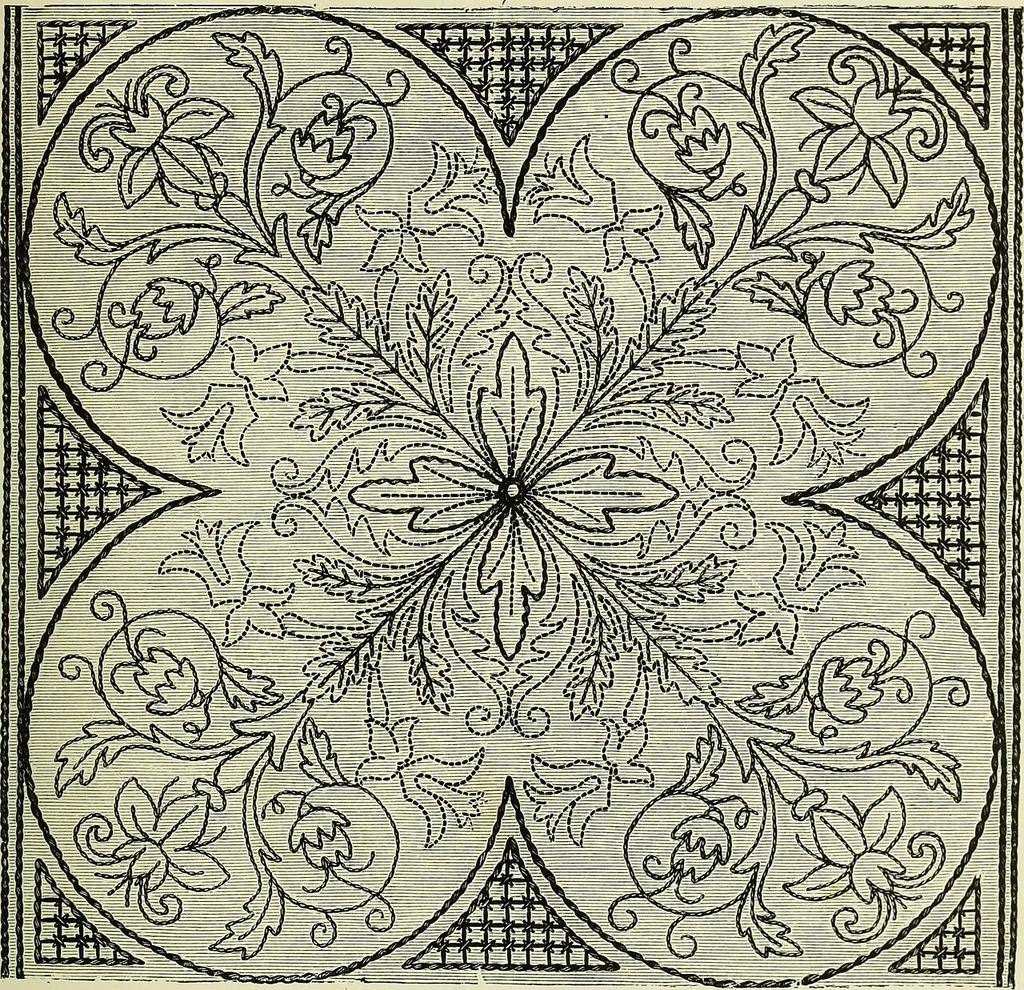 An illustration from The dictionary of needlework : an encyclopaedia of artistic, plain, and fancy needlework dealing fully with the details of all the stitches employed, the method of working, the materials used, the meaning of technical terms, and, where necessary, tracing the origin and history of the various works described, 1882, leaf 106
