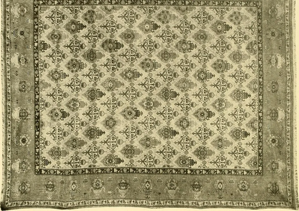 An illustration from Decorative textiles; an illustrated book on coverings for furniture, walls and floors, including damasks, brocades and velvets, tapestries, laces, embroideries, chintzes, cretones, drapery and furniture trimmings, wall papers, carpets and rugs, tooled and illuminated leathers, 1918, leaf 201