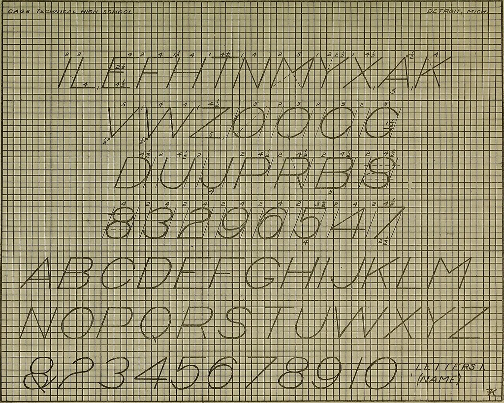 An illustration from Mechanical drawing: lettering, materials and methods, 1916, leaf 12