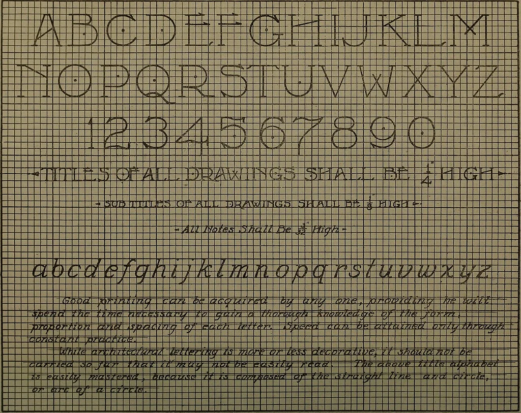 An illustration from Mechanical drawing: lettering, materials and methods, 1916, leaf 15