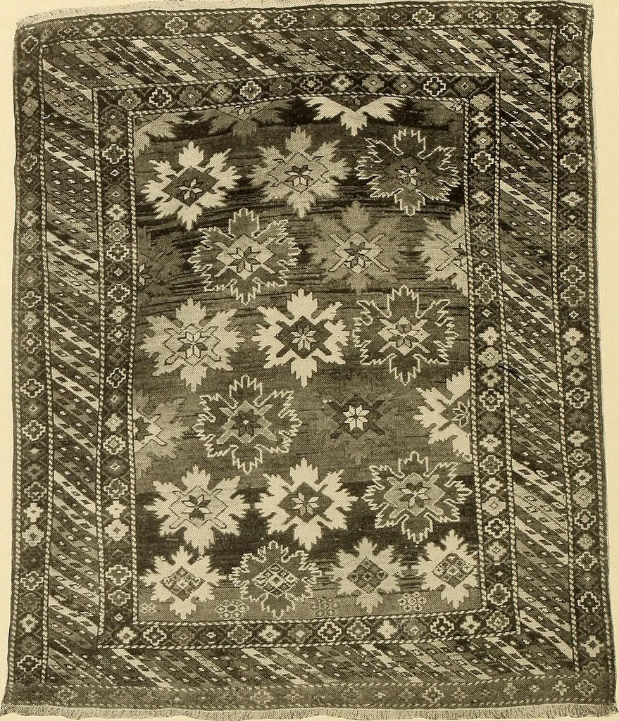 An illustration from Decorative textiles; an illustrated book on coverings for furniture, walls and floors, including damasks, brocades and velvets, tapestries, laces, embroideries, chintzes, cretonnes, drapery and furniture trimmings, wall papers, carpets and rugs, tooled and illuminated leathers, 1918, leaf 219