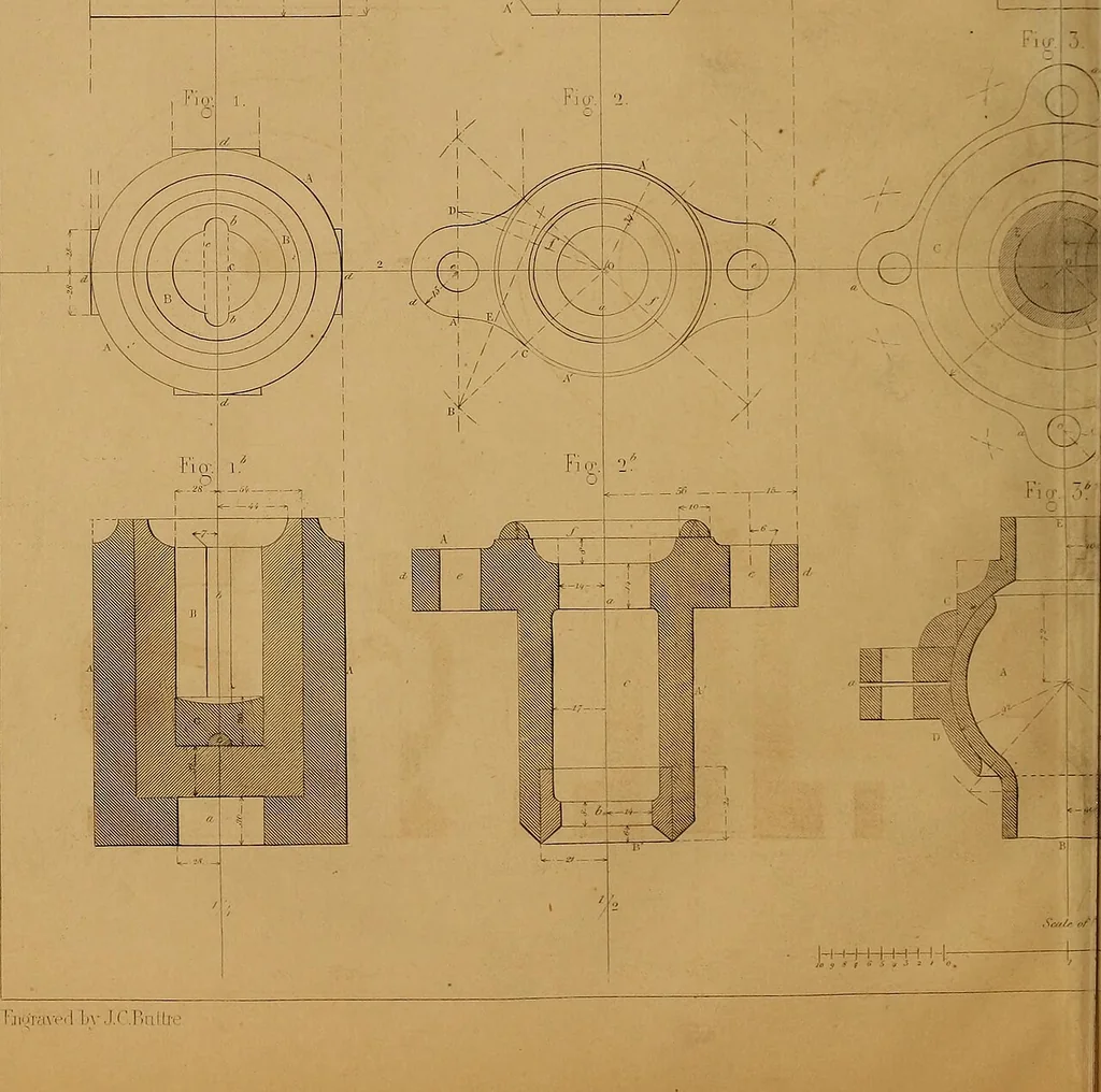 An illustration from The practical draughtsman's book of industrial design, and machinist's and engineer's drawing companion: forming a complete course of mechanical, engineering, and architectural drawing., 1857, leaf 249