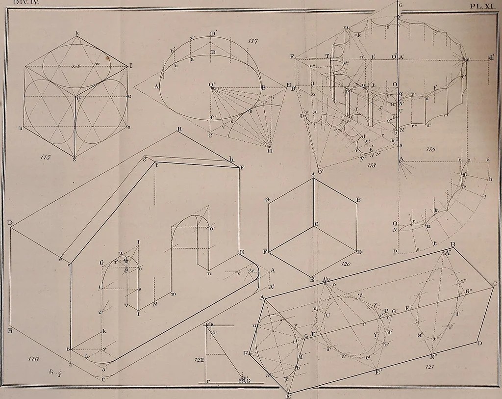 An illustration from A manual of elementary geometrical drawing, involving three dimensions. Designed for use in high schools, academies, engineering schools, etc. : and for the self-instruction of inventors,artizans, etc. ... In five divisions .., 1867, leaf 138