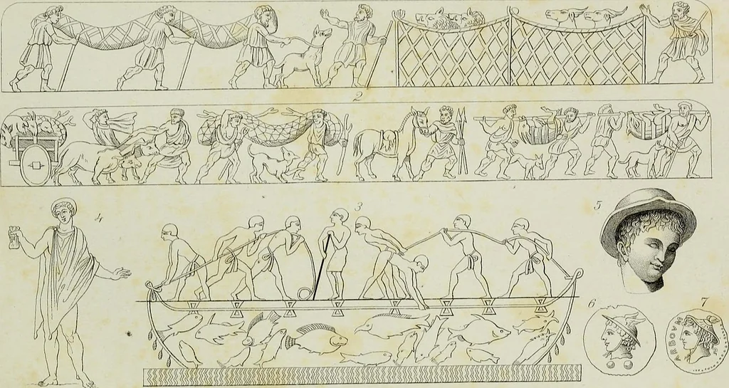 An illustration from The textile manufactures of the ancients : embracing the history of silk, linen, cotton, wool, and other fibrous substances : deduced from Yate's (sic) Textrinum antiquorum, and other authentic sources, 1873, leaf 518