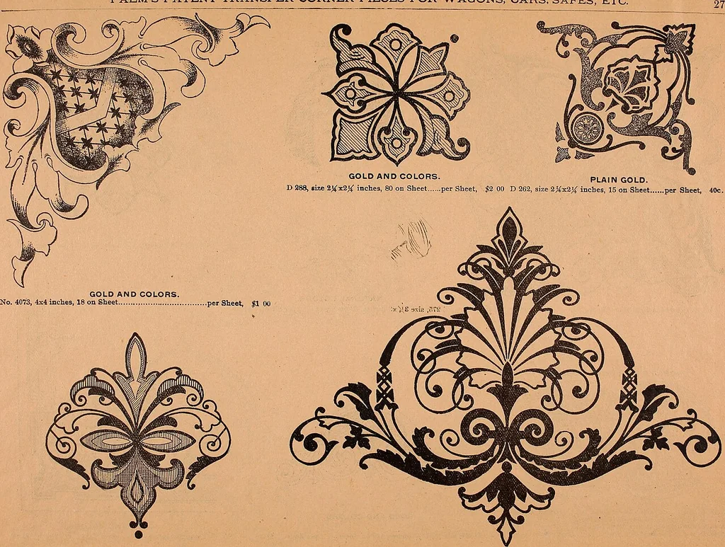 An illustration from Illustrated sample book & price list of Palm's patent transfer letters, ornaments & trade designs for signs, wagons, cars, machines, etc., 1901, leaf 30