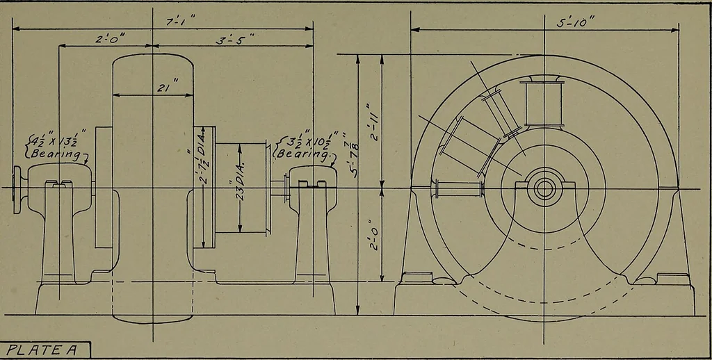 An illustration from Machine drawing; a practical guide to the standard methods of graphical representation of machines, including complete detail drawings of a duplex pump and of a direct-current generator, 1914, leaf 238